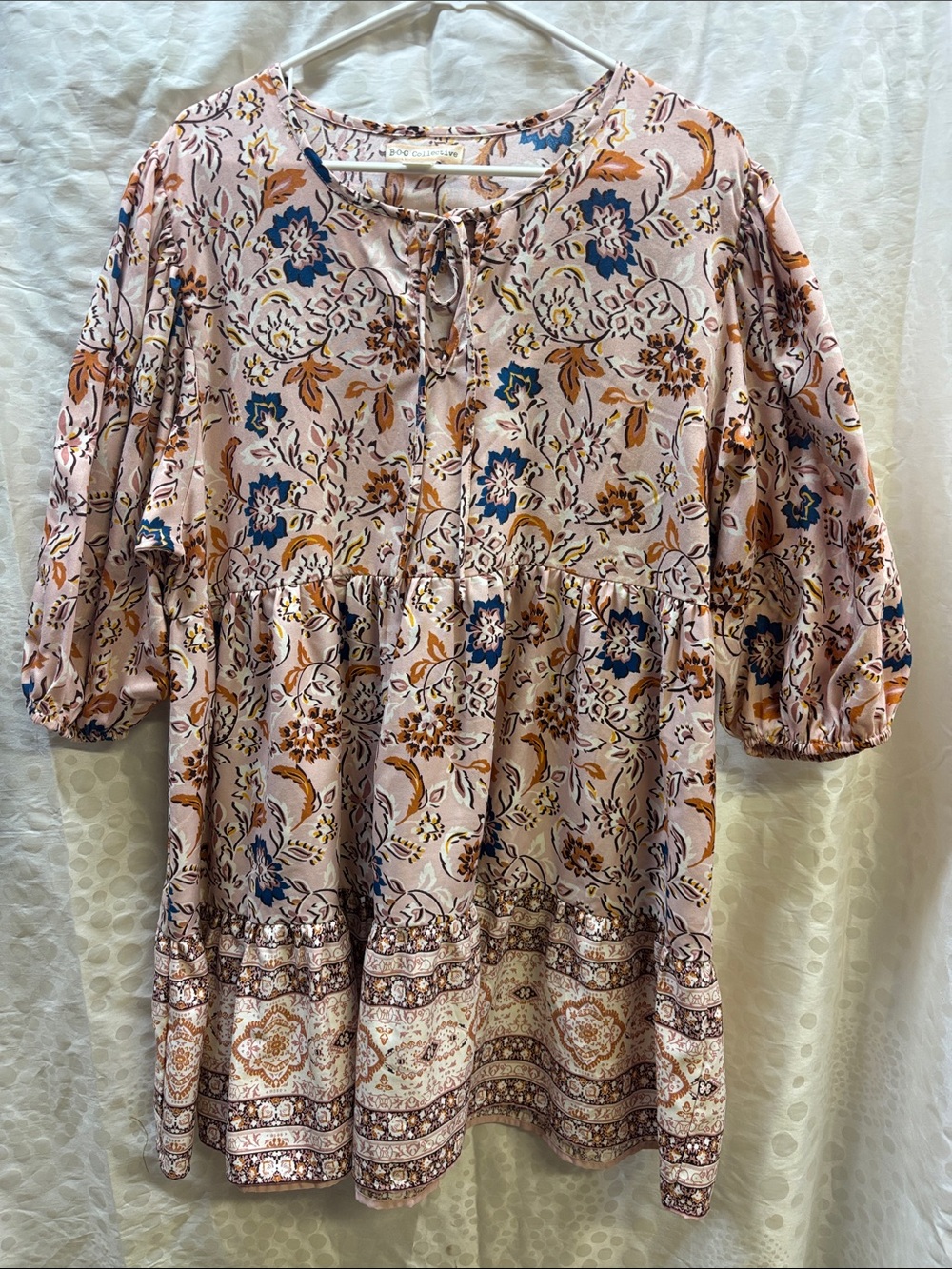 B.O.G collective-  Boho Floral Tiered Peasant Tunic - Pink & Blue- large